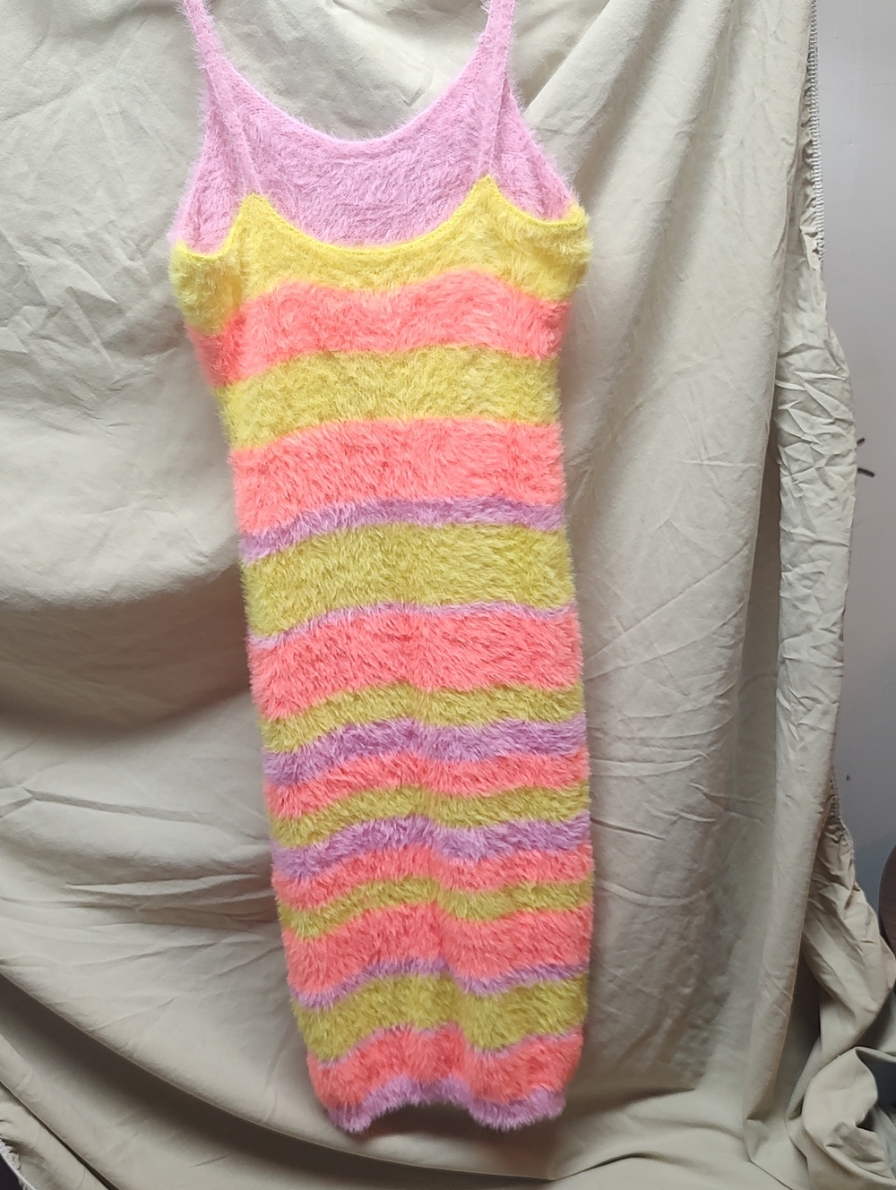 Hot & Delicious Striped Fuzzy Bodycon Mini Dress Festival Cami - Picture 4 of 5